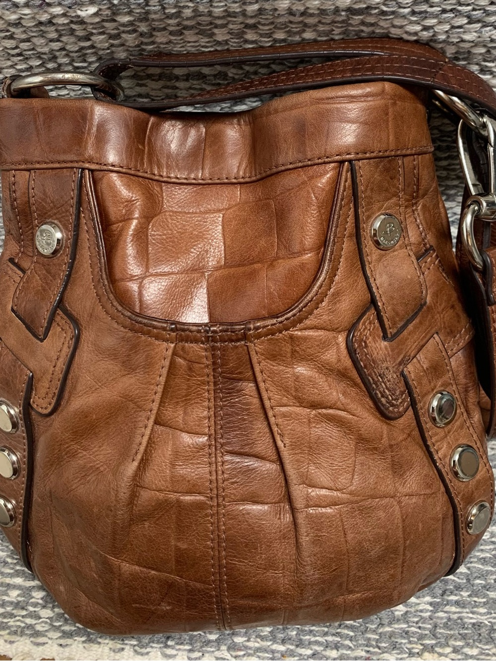 Genuine Leather Croc Embossed Chestnut Brown Color Crossbody Bag